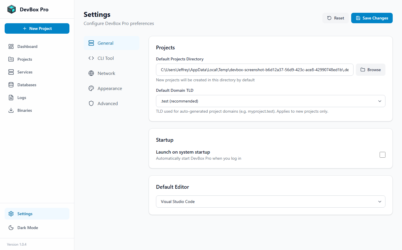 Settings page showing SSL and cloud configuration